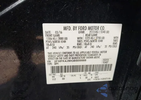 2016 Ford Edge Sel из США, поврежденный, VIN 2FMPK4J90GBB59988